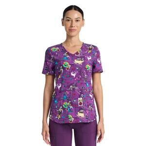 Disney Nightmare Before Christmas Womens Large V-Neck Skellington Print Scrub